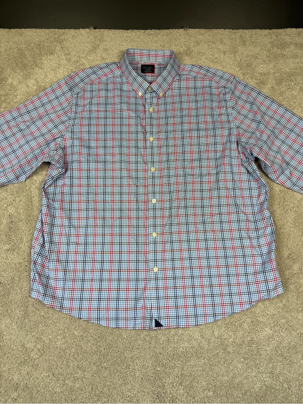Untuckit Red Blue Plaid Nylon Long Sleeve Men’s Shirt XXL